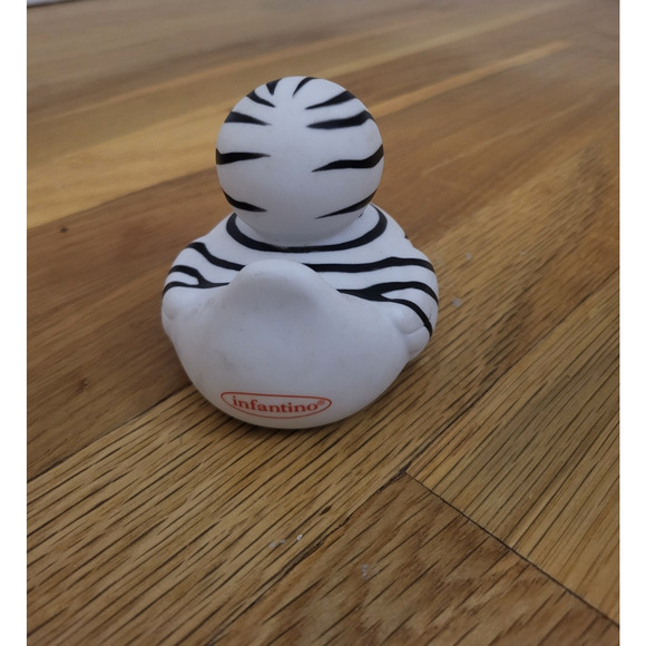 Infantino Zebra Rubber Duck Baby Bath Toy Black White Orange Beak #206590A - Picture 6 of 7